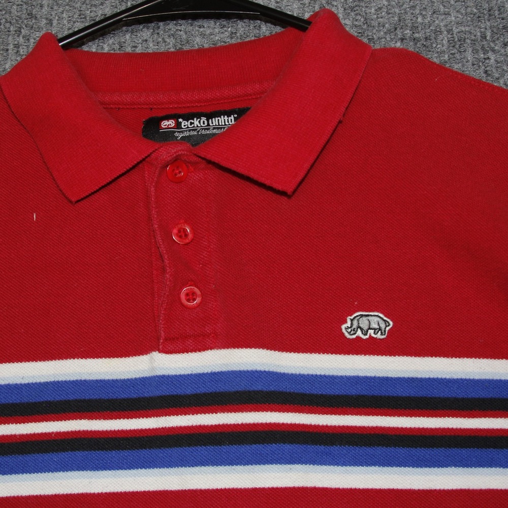 Ecko Unltd Kids‎ Red Striped Short Sleeve Polo Shirt Size Large Y2K Retro - Picture 2 of 5